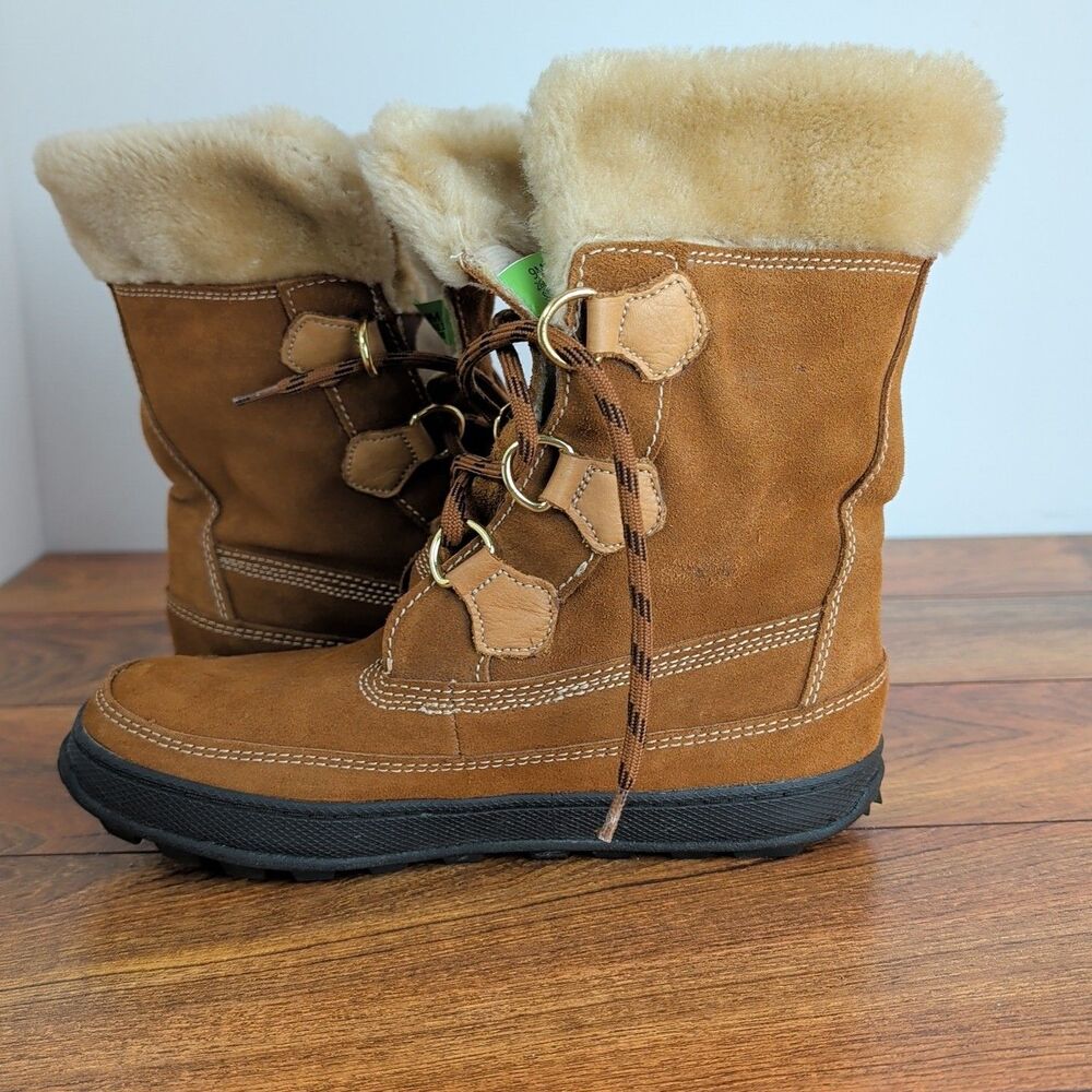 Timberland Suede Lace Up Brown Faux Fur Trim Boots Women's Size 9M - Picture 9 of 10